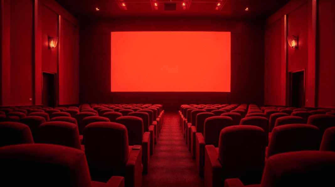 Salle de cinema moderne aux tons rouges et dores