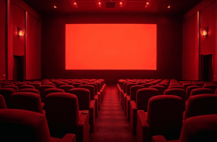 Salle de cinema moderne aux tons rouges et dores