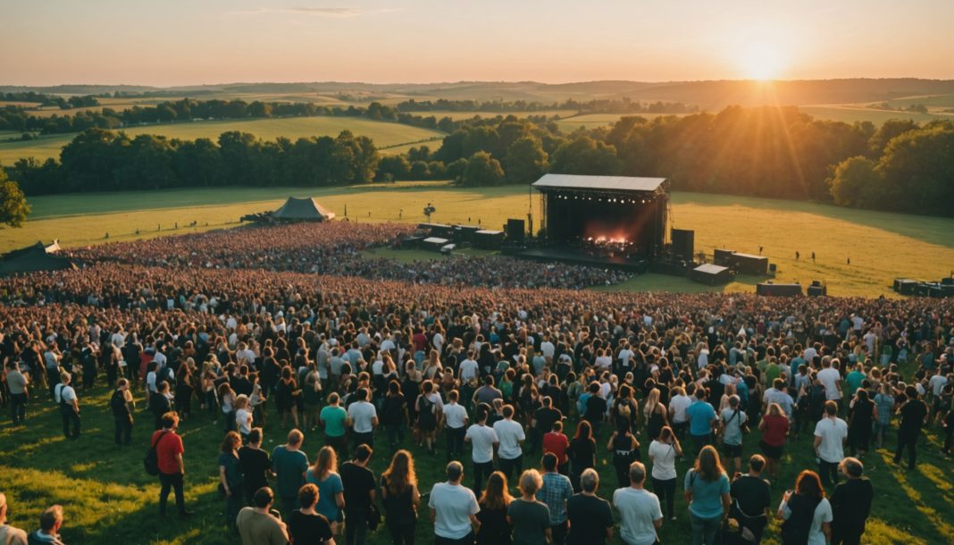 Foule dans un festival de musique en plein air en ete