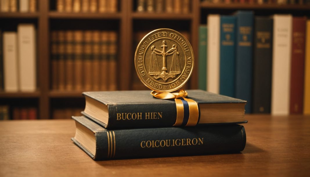 Pile de livres avec une médaille dorée, symbole des prix littéraires de la rentrée