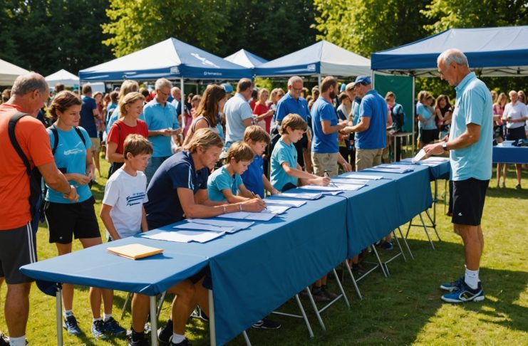 Parents et enfants lors d'une journée d'inscription dans un club de sport pendant la rentrée sportive