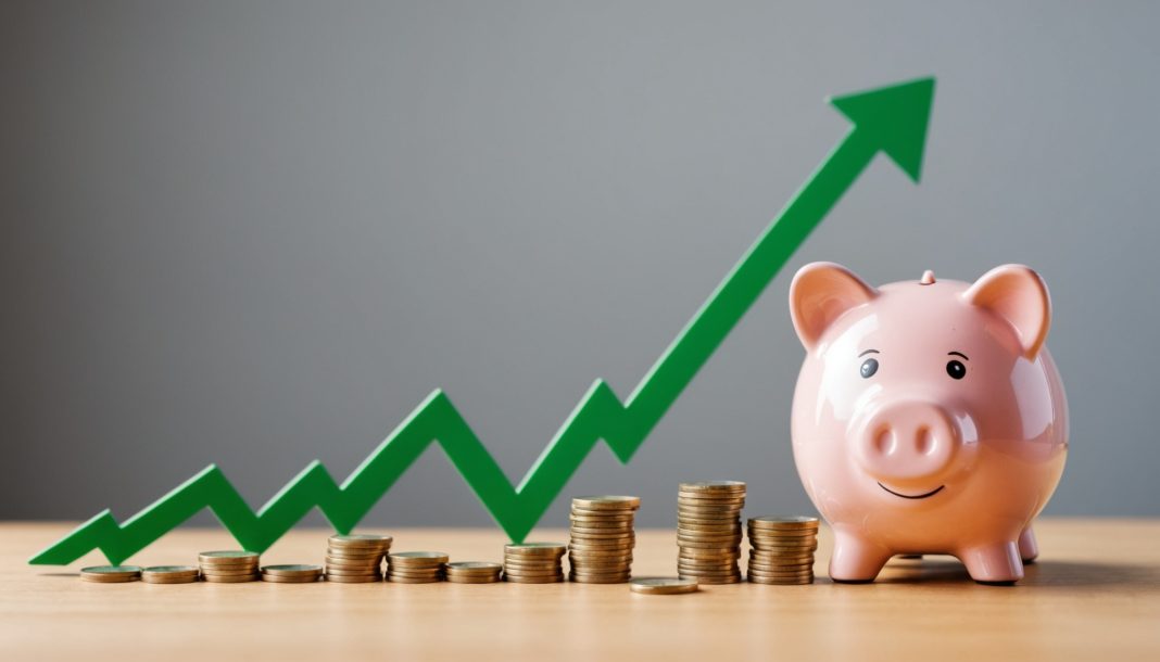 Illustration symbolisant la hausse du taux du Livret A avec une tirelire et des pièces d'euros