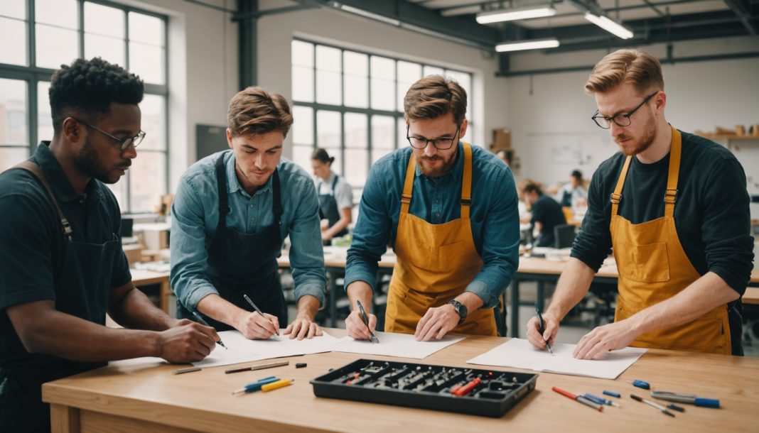 Atelier de formation professionnelle avec des travailleurs en apprentissage de compétences