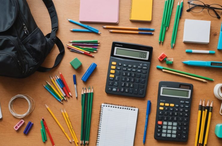 Fournitures scolaires disposées sur un bureau pour la rentrée