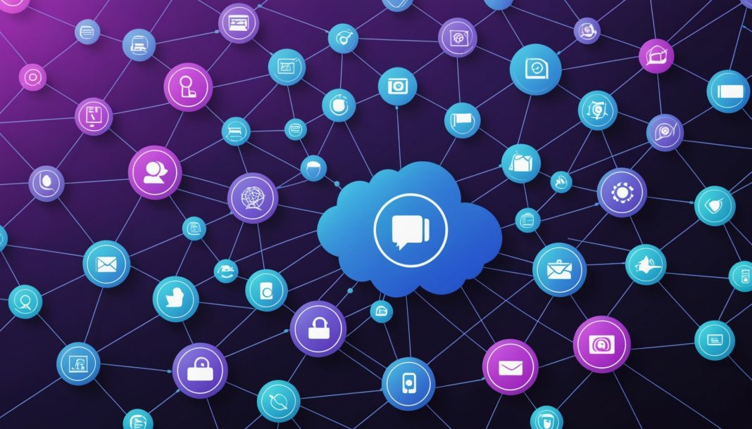Illustration abstraite représentant le marketing digital et l'intelligence artificielle dans la publicité