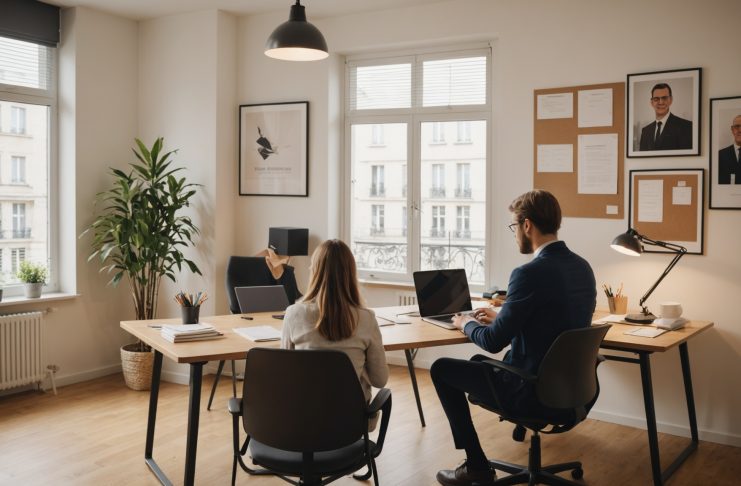 Conseiller emploi accompagnant un jeune demandeur d'emploi dans une agence en France