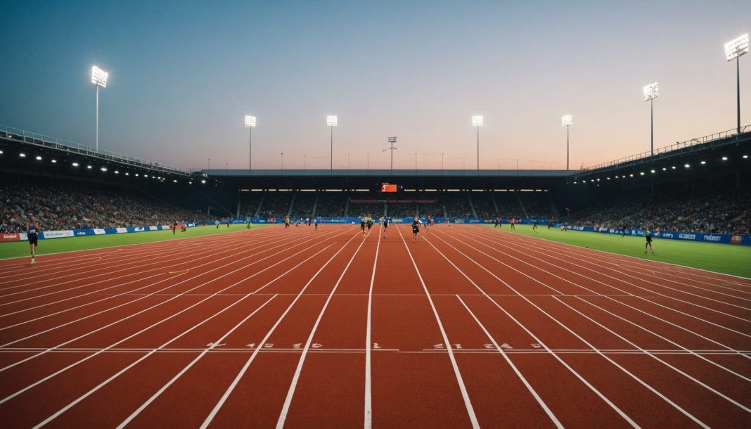 Piste d'athlétisme et zone de saut à la perche lors des Championnats d'Europe