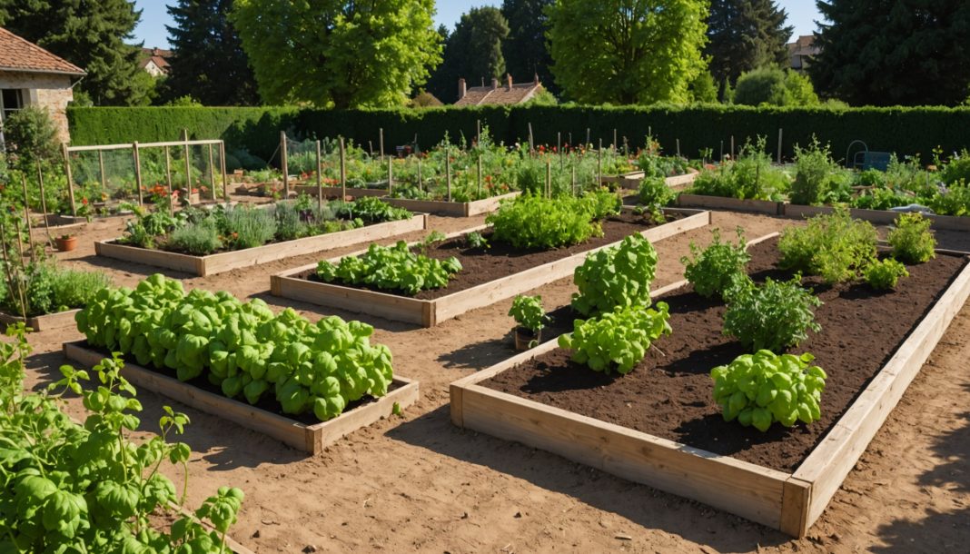 Planche de potager en creux avec paillage pour économiser l'eau en période de sécheresse