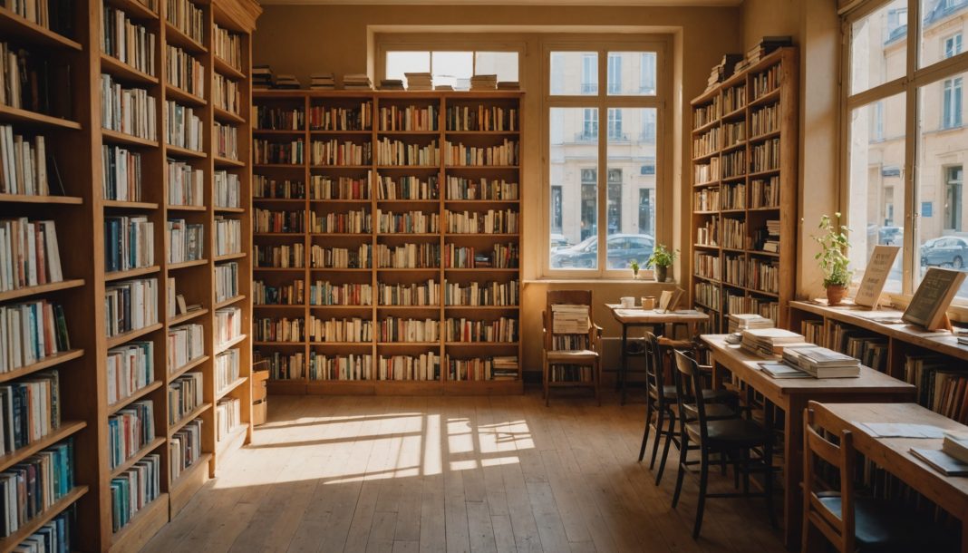 Intérieur d'une librairie indépendante française avec ses étagères de livres
