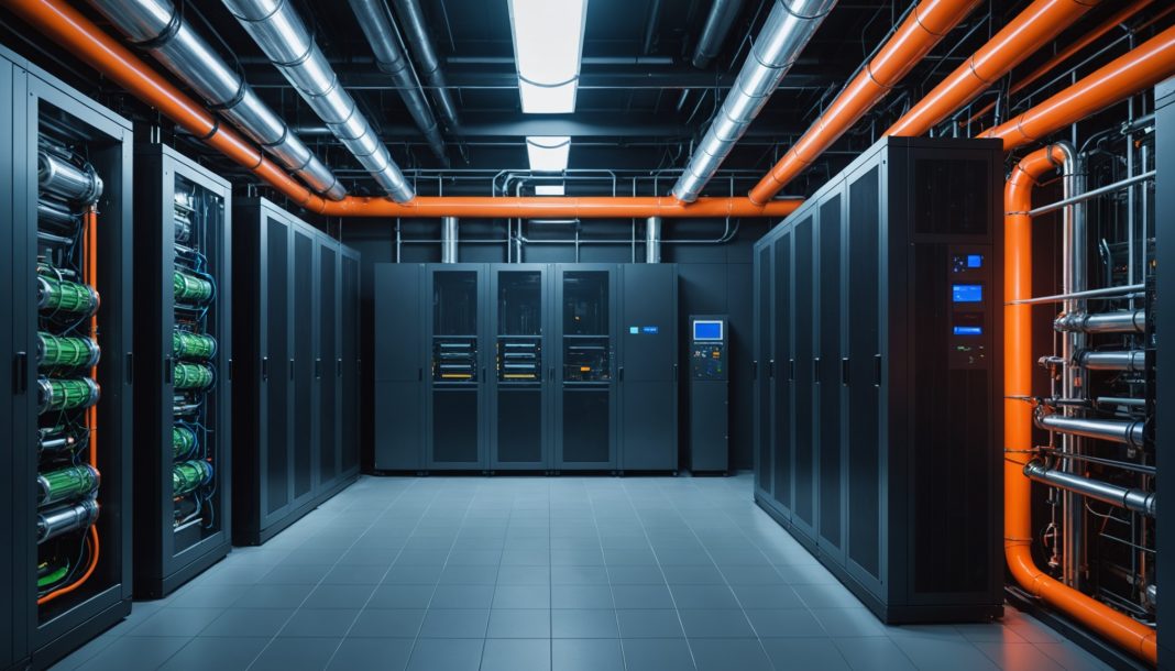 Salle de serveurs d'un data center avec systèmes de refroidissement et récupération de chaleur