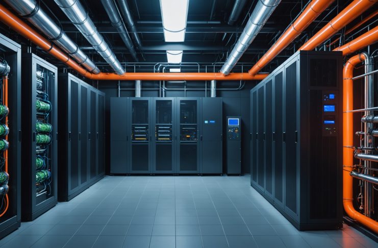 Salle de serveurs d'un data center avec systèmes de refroidissement et récupération de chaleur
