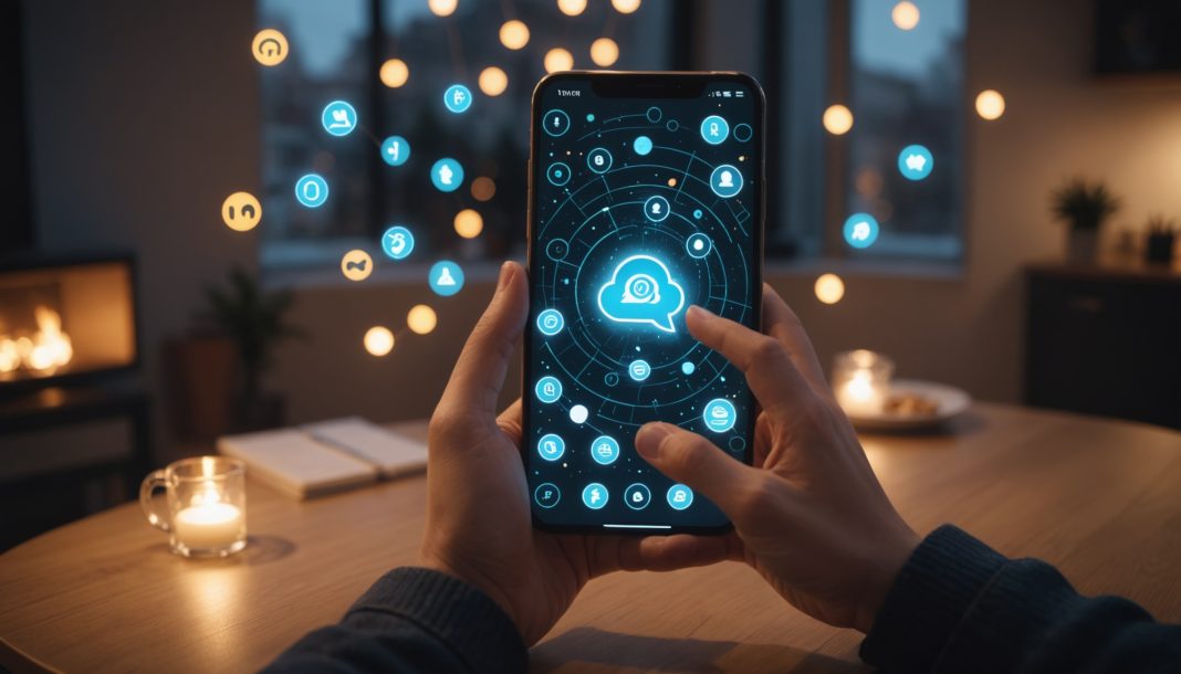 Utilisateur consultant une intelligence artificielle générative sur son smartphone
