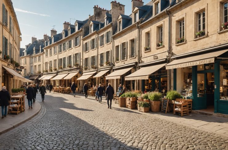 Petits commerces indépendants dans une rue de centre-ville en France